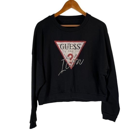 GUESS Icon Jeweled Cropped Oversized Sweatshirt - Picture 3 of 10